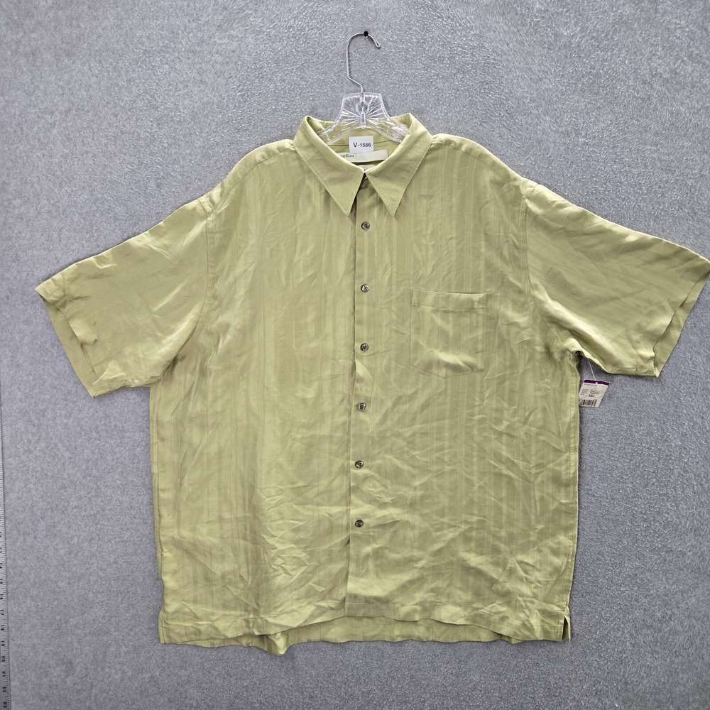 Perry Ellis Men Button Up Shirt 2XL Green 100% Silk Short Sleeve Collar NWT